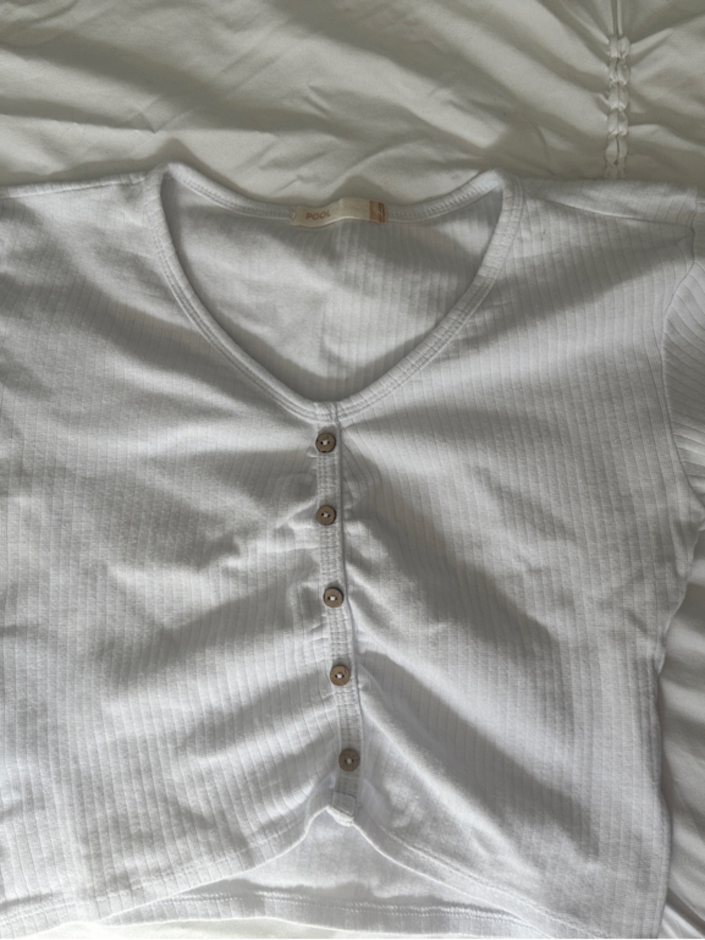Ribbed White Button-Front Crop Top